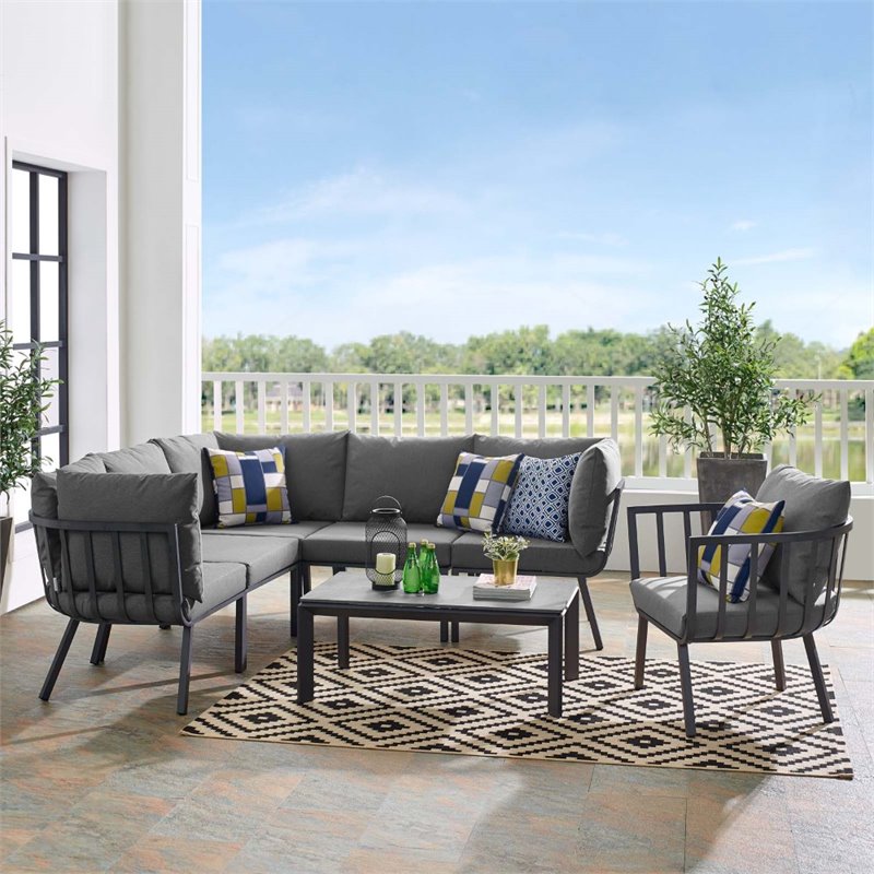 Modway Riverside 7-Piece Outdoor Patio Aluminum Set in Gray/Charcoal