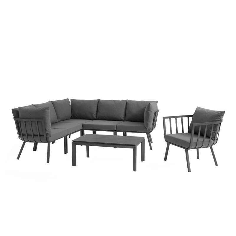 Modway Riverside 7-Piece Outdoor Patio Aluminum Set in Gray/Charcoal