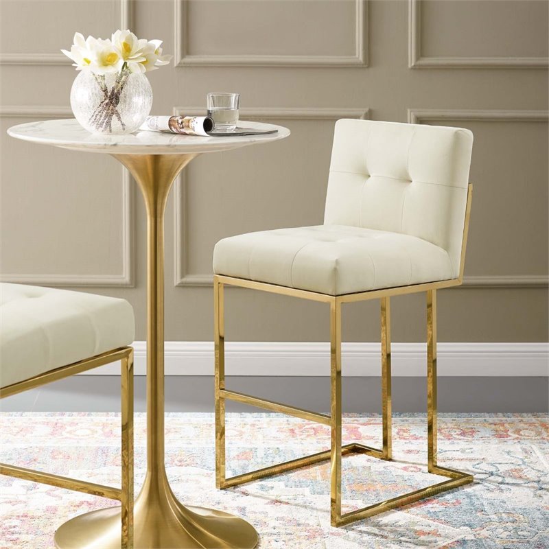 modway privy 30&quot stainless steel performance velvet bar stool in gold/ivory