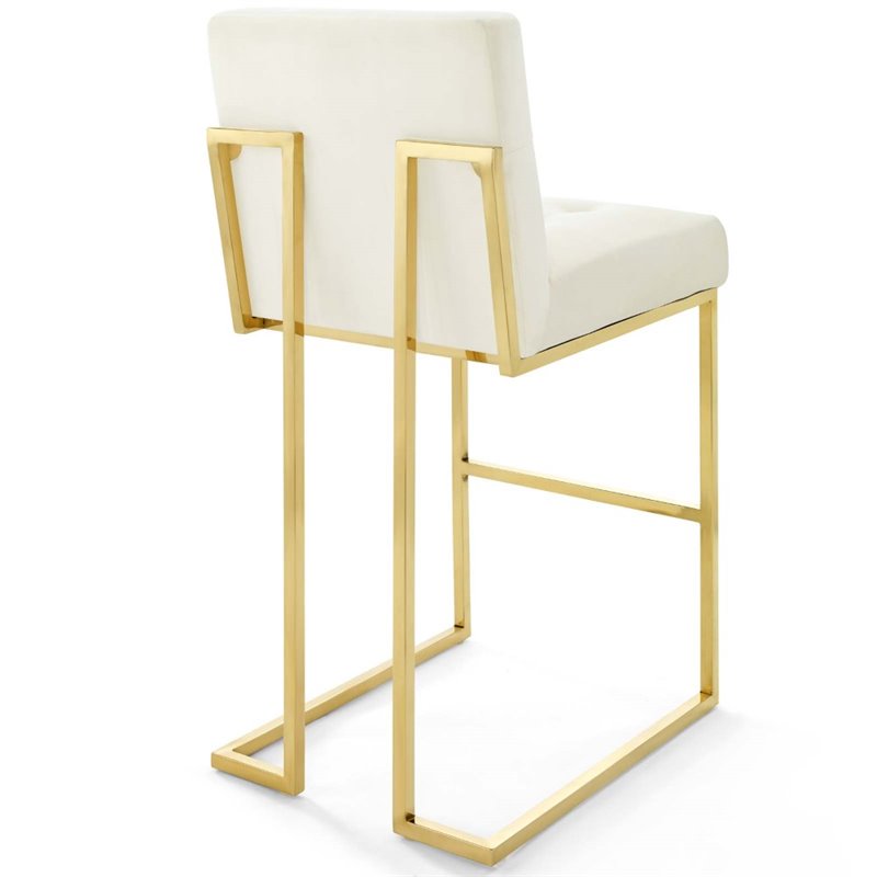 modway privy 30&quot stainless steel performance velvet bar stool in gold/ivory