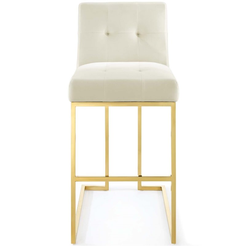 modway privy 30&quot stainless steel performance velvet bar stool in gold/ivory