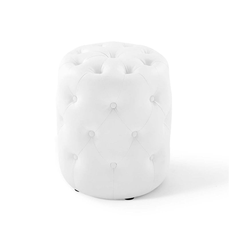 Modway Amour Tufted Button Round Faux Leather Ottoman in White