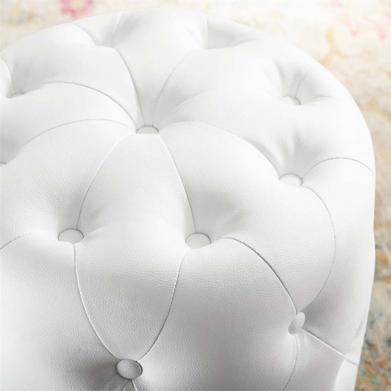 Modway Amour Tufted Button Round Faux Leather Ottoman in White