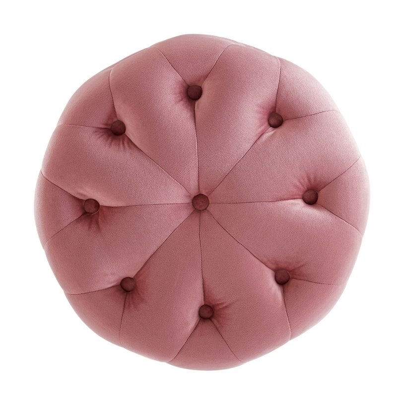 Modway Amour Tufted Button Round Performance Velvet Ottoman in Dusty Rose