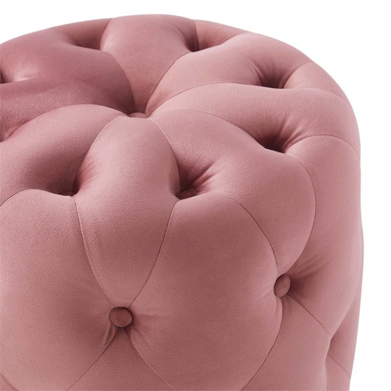 Modway Amour Tufted Button Round Performance Velvet Ottoman in Dusty Rose