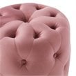 Modway Amour Tufted Button Round Performance Velvet Ottoman in Dusty Rose