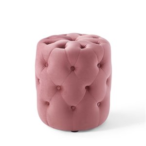 Modway Amour Tufted Button Round Performance Velvet Ottoman in Dusty Rose