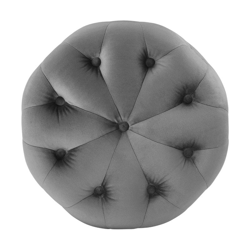Modway Amour Tufted Button Round Performance Velvet Ottoman in Gray