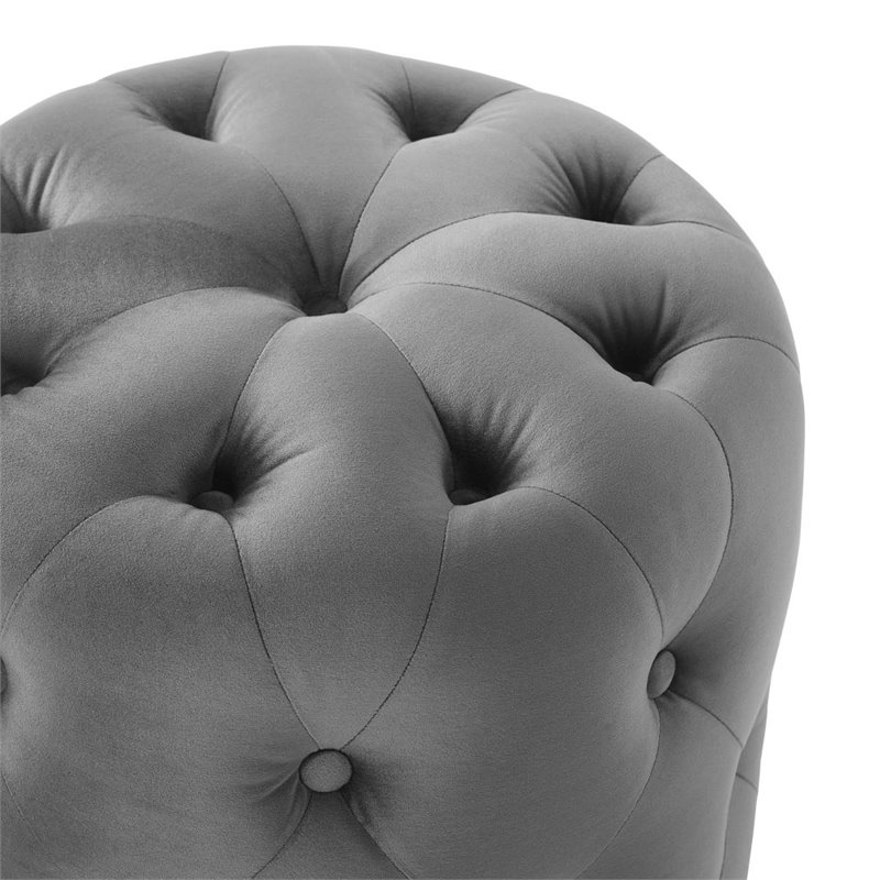 Modway Amour Tufted Button Round Performance Velvet Ottoman in Gray