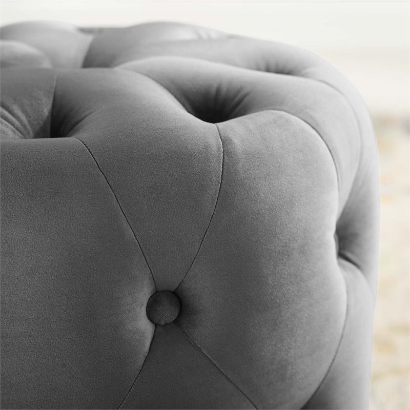 Modway Amour Tufted Button Round Performance Velvet Ottoman in Gray
