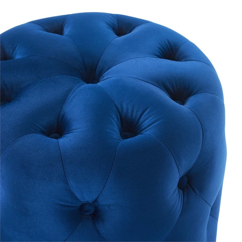 Modway Amour Tufted Button Round Performance Velvet Ottoman in Navy