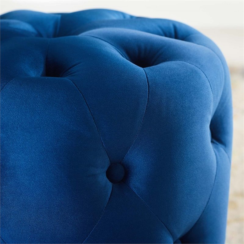 Modway Amour Tufted Button Round Performance Velvet Ottoman in Navy