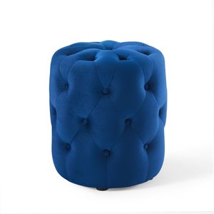 Modway Amour Tufted Button Round Performance Velvet Ottoman in Navy