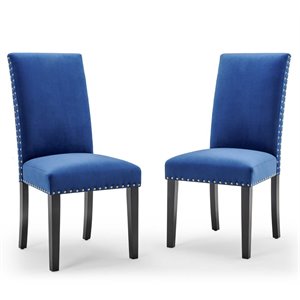 Modway Parcel 19.5&quot Performance Velvet Dining Side Chairs in Navy (Set of 2)