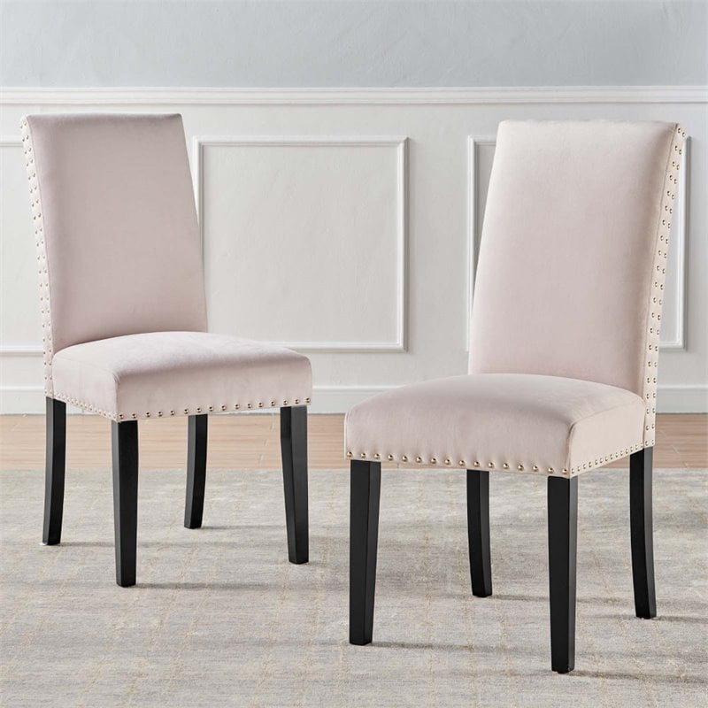 Modway Parcel Velvet Dining Side Chairs, Pink Faux Leather Dining Room Chairs