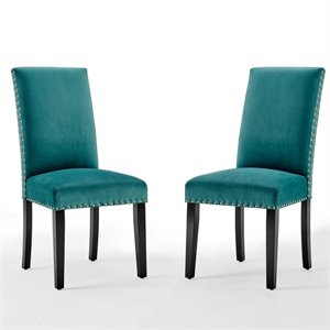 Modway Parcel 19.5&quot Performance Velvet Dining Side Chairs in Teal (Set of 2)