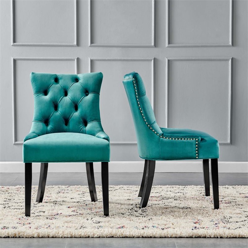 Modway Regent Tufted Velvet Dining Side Chairs in Teal (Set of 2 ...