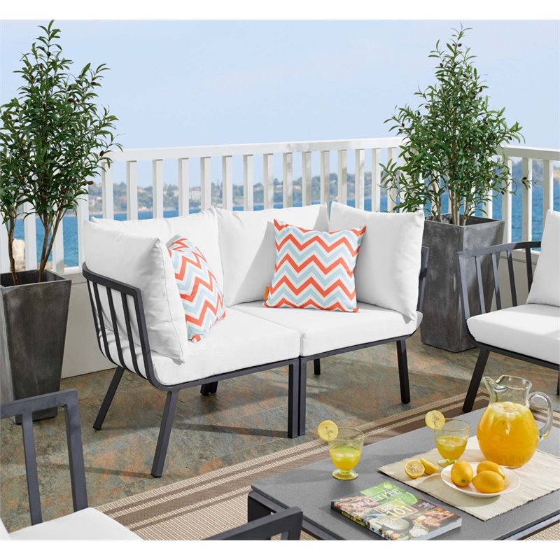 Modway Riverside 2-Piece Outdoor Patio Aluminum Sectional Sofa Set in Gray/White