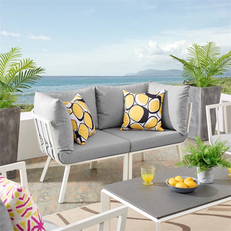 Modway Riverside 2-Piece Outdoor Patio Aluminum Sectional Sofa Set in White/Gray