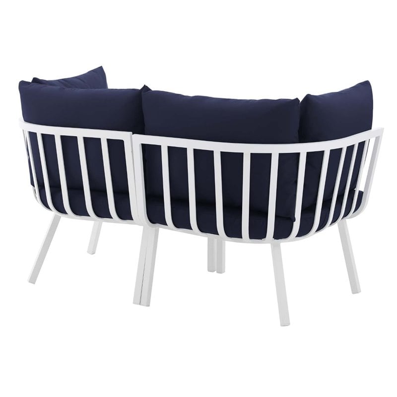 Modway Riverside 2-Piece Outdoor Patio Aluminum Sectional Sofa Set in White/Navy