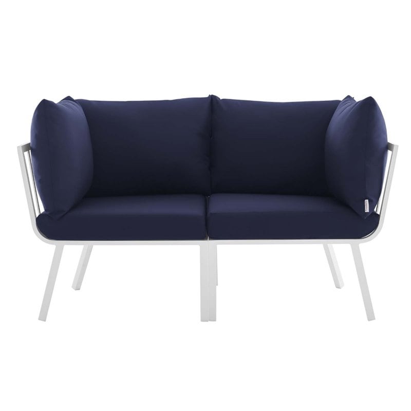 Modway Riverside 2-Piece Outdoor Patio Aluminum Sectional Sofa Set in White/Navy