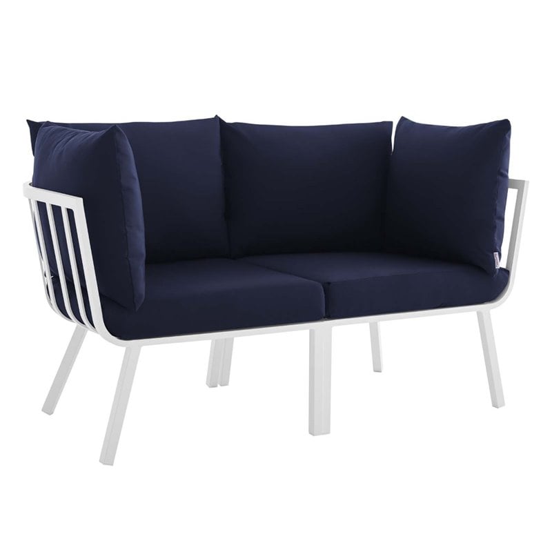 Modway Riverside 2-Piece Outdoor Patio Aluminum Sectional Sofa Set in White/Navy