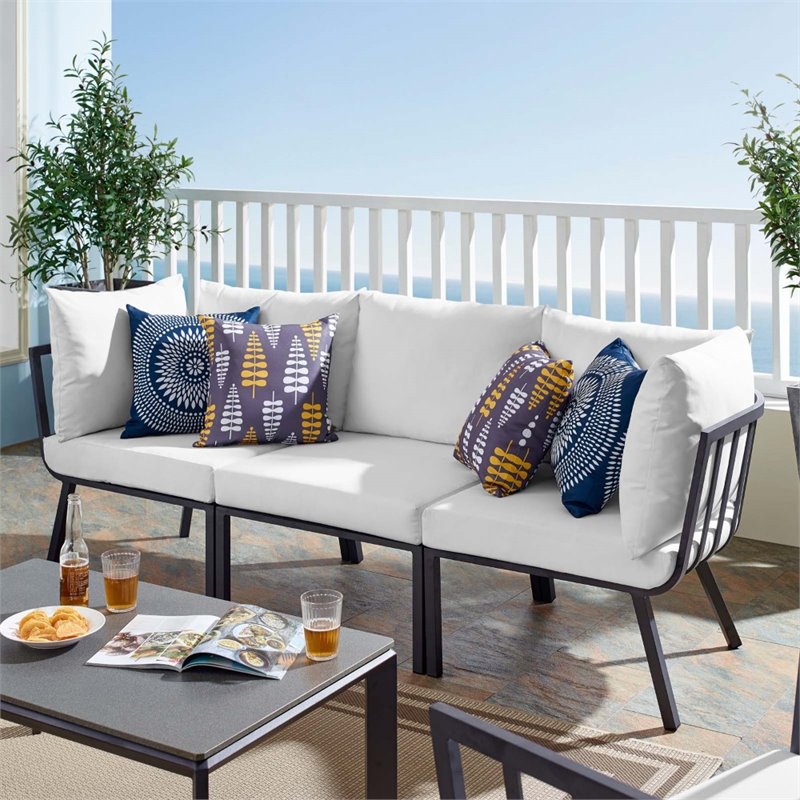 Modway Riverside 3-Piece Outdoor Patio Aluminum Sectional Sofa in Gray/White