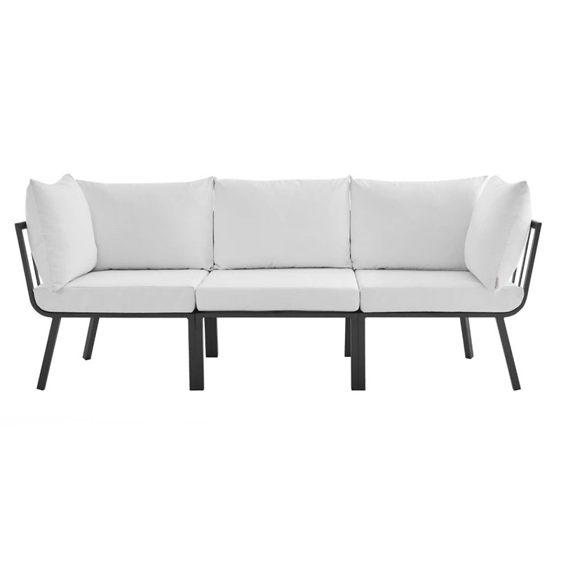 Modway Riverside 3-Piece Outdoor Patio Aluminum Sectional Sofa in Gray/White
