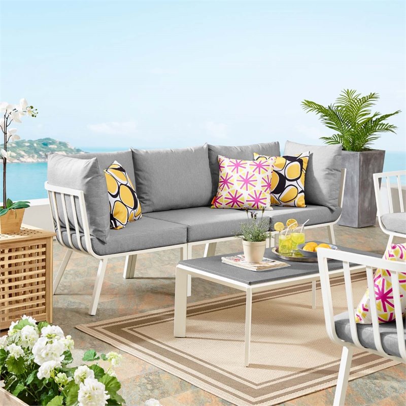 Modway Riverside 3-Piece Outdoor Patio Aluminum Sectional Sofa in White/Gray