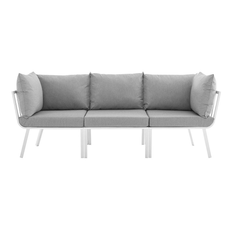 Modway Riverside 3-Piece Outdoor Patio Aluminum Sectional Sofa in White/Gray