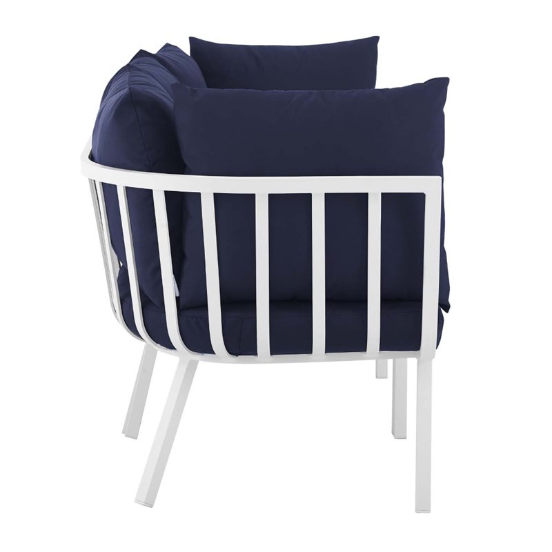 Modway Riverside 3-Piece Outdoor Patio Aluminum Sectional Sofa in White/Navy