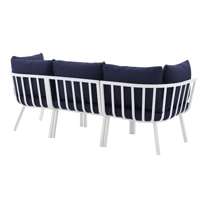 Modway Riverside 3-Piece Outdoor Patio Aluminum Sectional Sofa in White/Navy