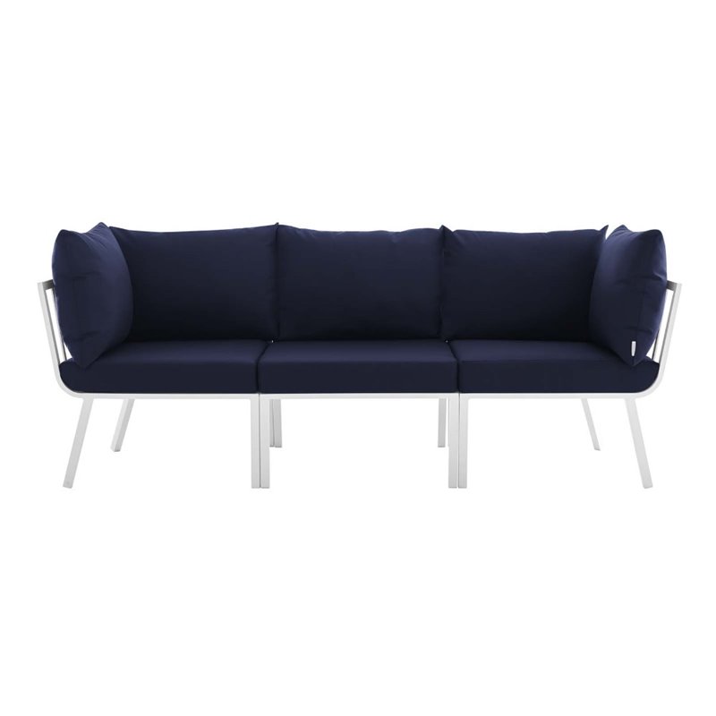 Modway Riverside 3-Piece Outdoor Patio Aluminum Sectional Sofa in White/Navy