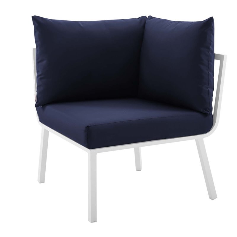 Modway Riverside 3-Piece Outdoor Patio Aluminum Sectional Sofa in White/Navy