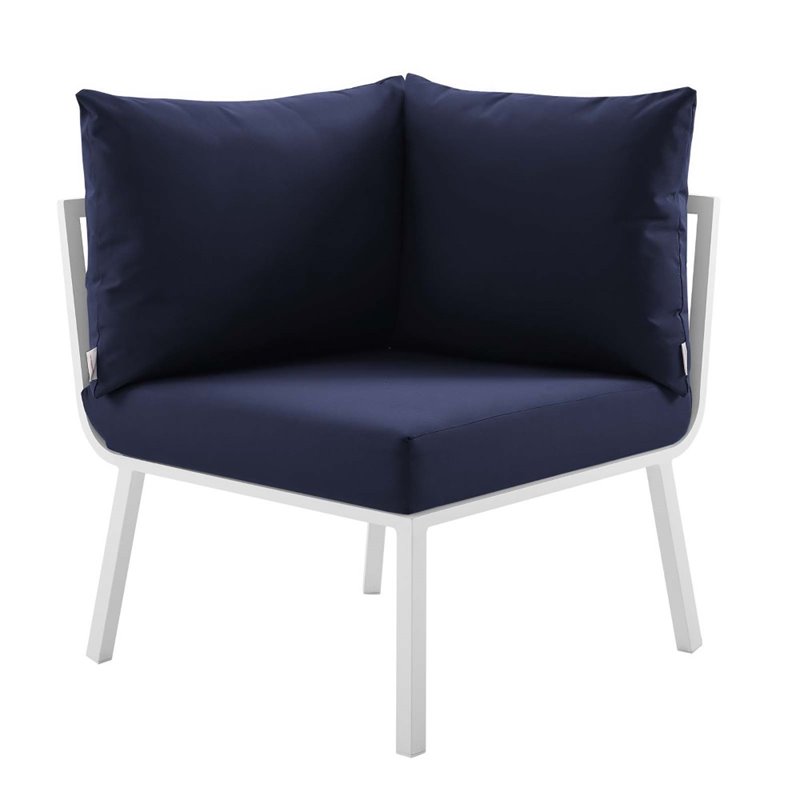 Modway Riverside 3-Piece Outdoor Patio Aluminum Sectional Sofa in White/Navy