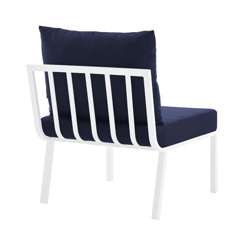 Modway Riverside 3-Piece Outdoor Patio Aluminum Sectional Sofa in White/Navy