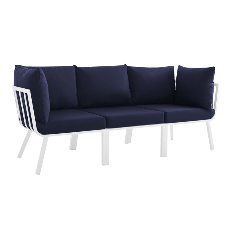 Modway Riverside 3-Piece Outdoor Patio Aluminum Sectional Sofa in White/Navy