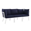 Modway Riverside 3-Piece Outdoor Patio Aluminum Sectional Sofa in White/Navy