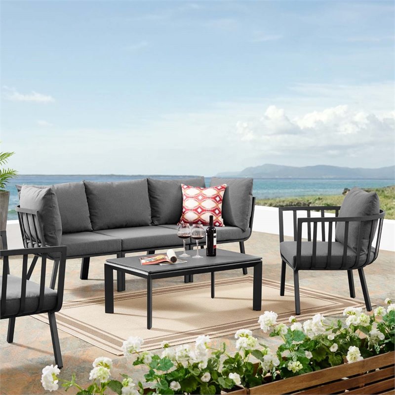 Modway Riverside 5-Piece Outdoor Patio Aluminum Set - Gray/Charcoal