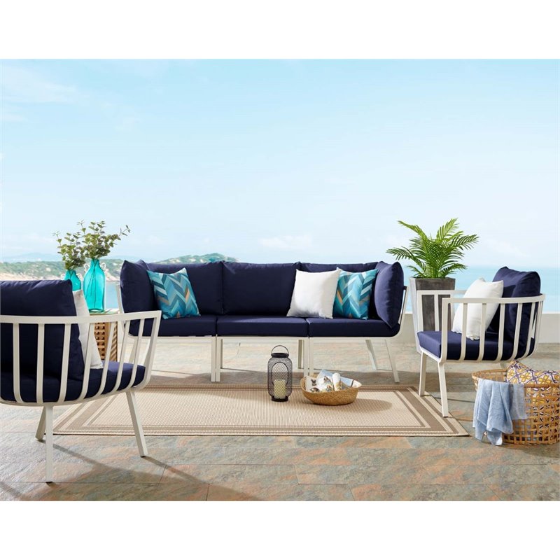 Modway Riverside 4-Piece Outdoor Patio Aluminum Set - White/Navy