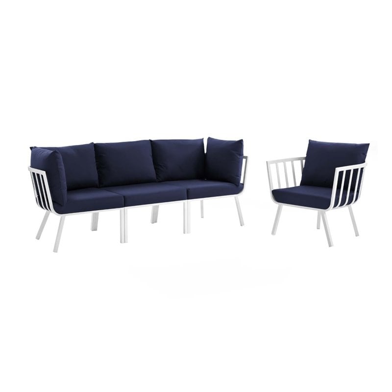 Modway Riverside 4-Piece Outdoor Patio Aluminum Set - White/Navy