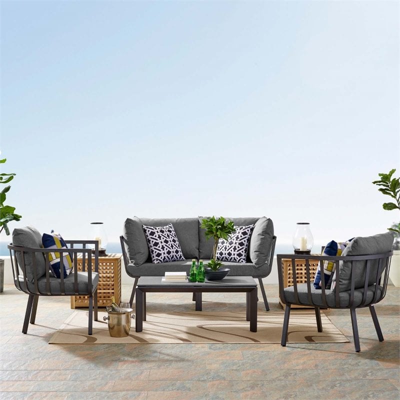 Modway Riverside 5-Piece Outdoor Patio Aluminum Set in Gray and Charcoal