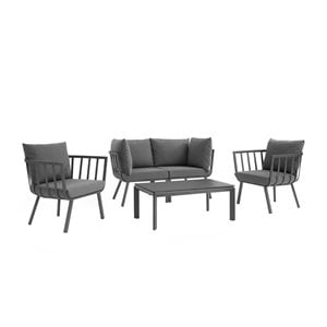 Modway Riverside 5-Piece Outdoor Patio Aluminum Set in Gray and Charcoal