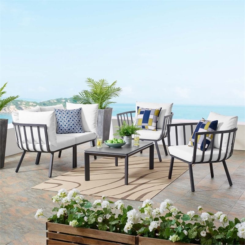 Modway Riverside 5-Piece Outdoor Patio Aluminum Set in Gray and White