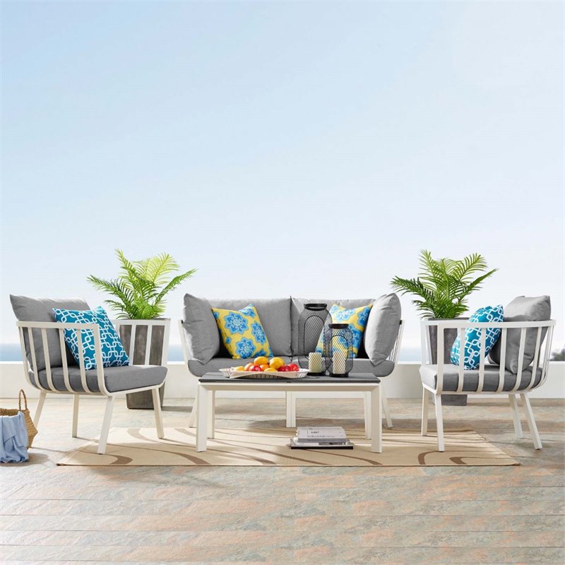 Modway Riverside 5-Piece Outdoor Patio Aluminum Set in White and Gray