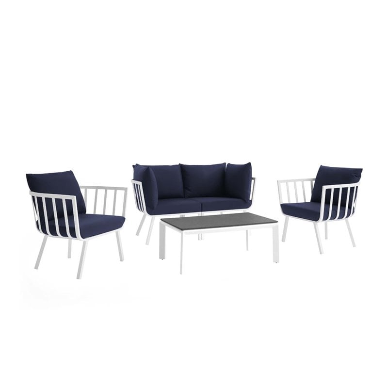 Modway Riverside 5-Piece Outdoor Patio Aluminum Set in White and Navy