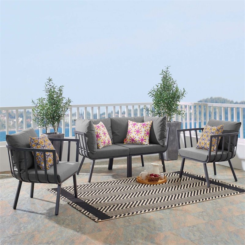 Modway Riverside 4-Piece Outdoor Patio Aluminum Set in Gray/Charcoal