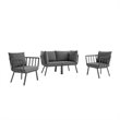 Modway Riverside 4-Piece Outdoor Patio Aluminum Set in Gray/Charcoal