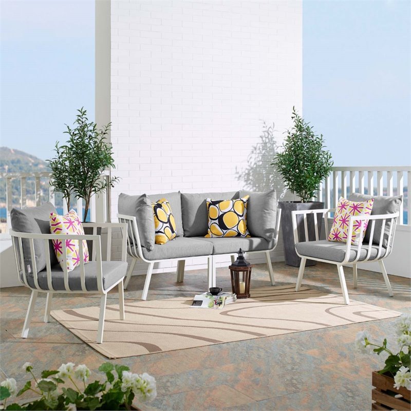Modway Riverside 4-Piece Outdoor Patio Aluminum Set in White/Gray