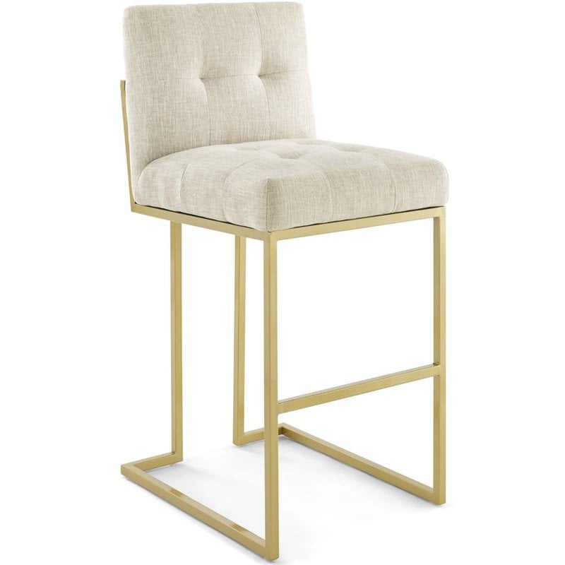 Modway Privy Upholstered Bar Stool in Gold and Beige EEI3855GLDBEI